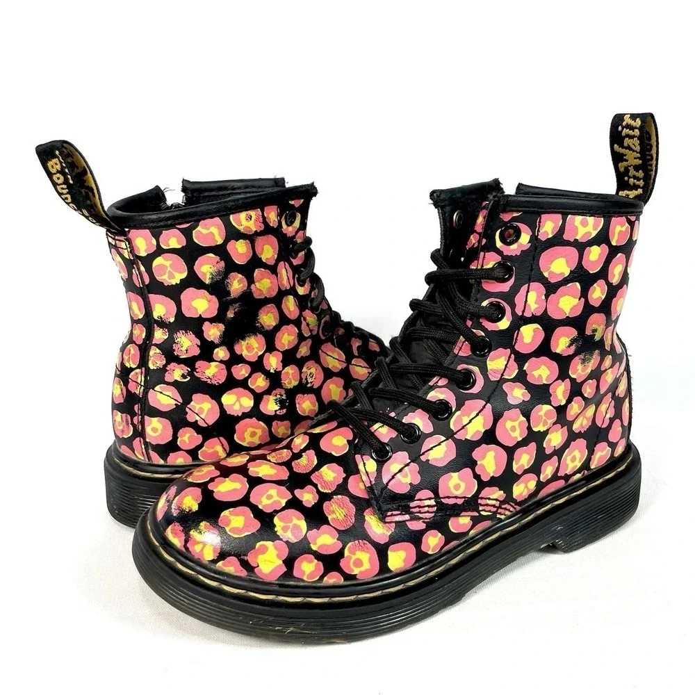 Dr. Martens 1460 Kids Size 1 Pink‎ Leopard Print Side Zip Boots